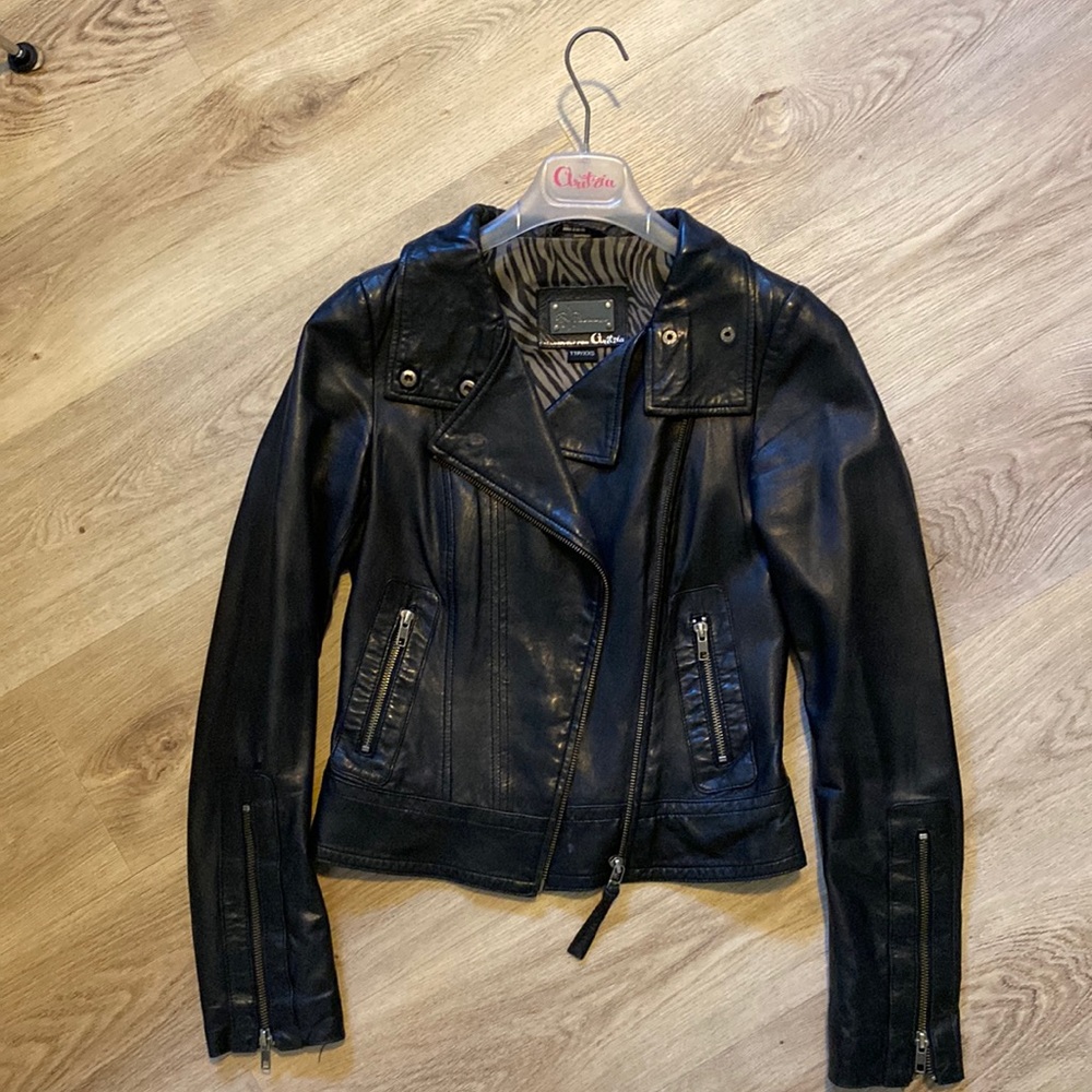 Mackage for Aritzia leather jacket with zebra print lining